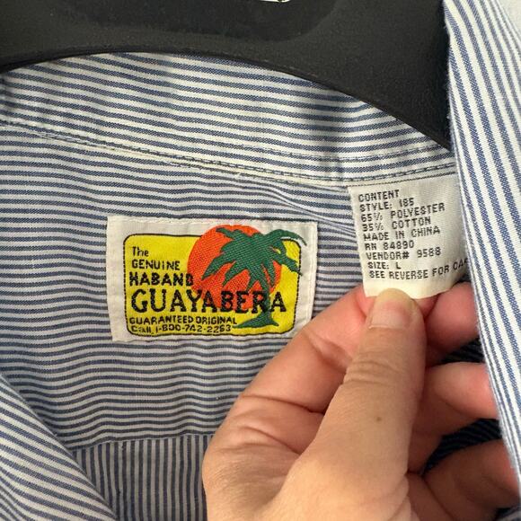 The Genuine Haband Guayabera Striped Shirt Large Hidden Button Front Embroidered - Picture 2 of 5